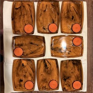 Set of Eight MidCentury Modern Snack Tortoise Shell Swirled Acrylic Snack Plates